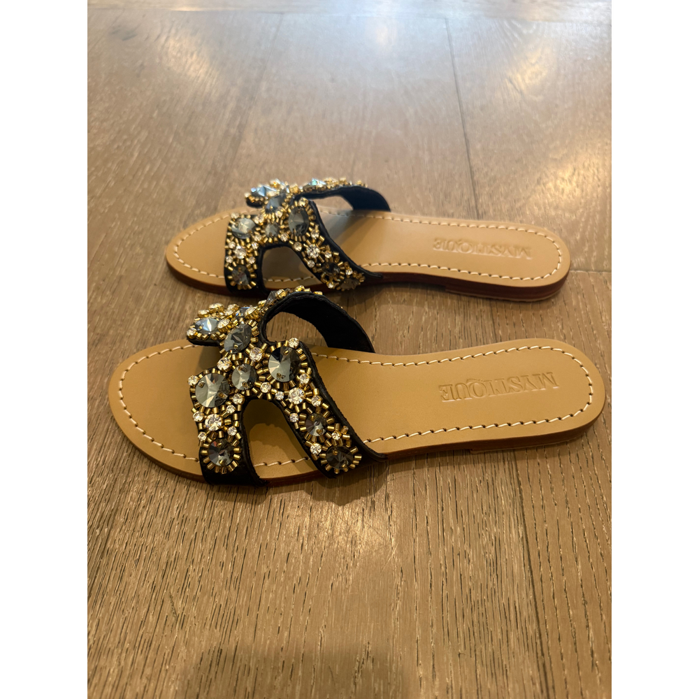 Mystique, User: Mtinsta101@gmail.com Mystique Embellished Flat Sandals in Black - Picture 2 of 5